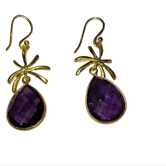 Amethyst and Gold Vermeil Over Sterling Silver Dangle Earrings - Picture 3 of 8